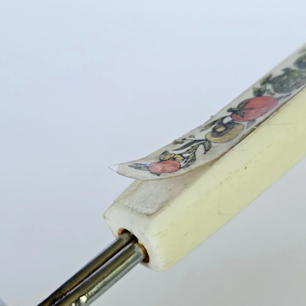 Vintage Ekco Stainless Steel Hand Grater Fruit Decal Handle Retro Kitchen Tool